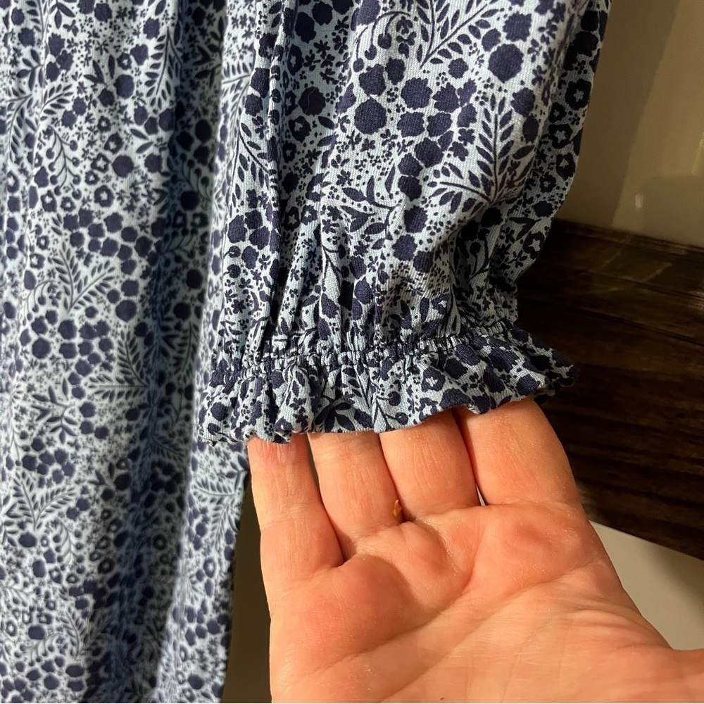 Micro-Floral Blue Prairie Peasant Mock-Neck Boden Dress w/ Pockets US Size 2 - Picture 7 of 10